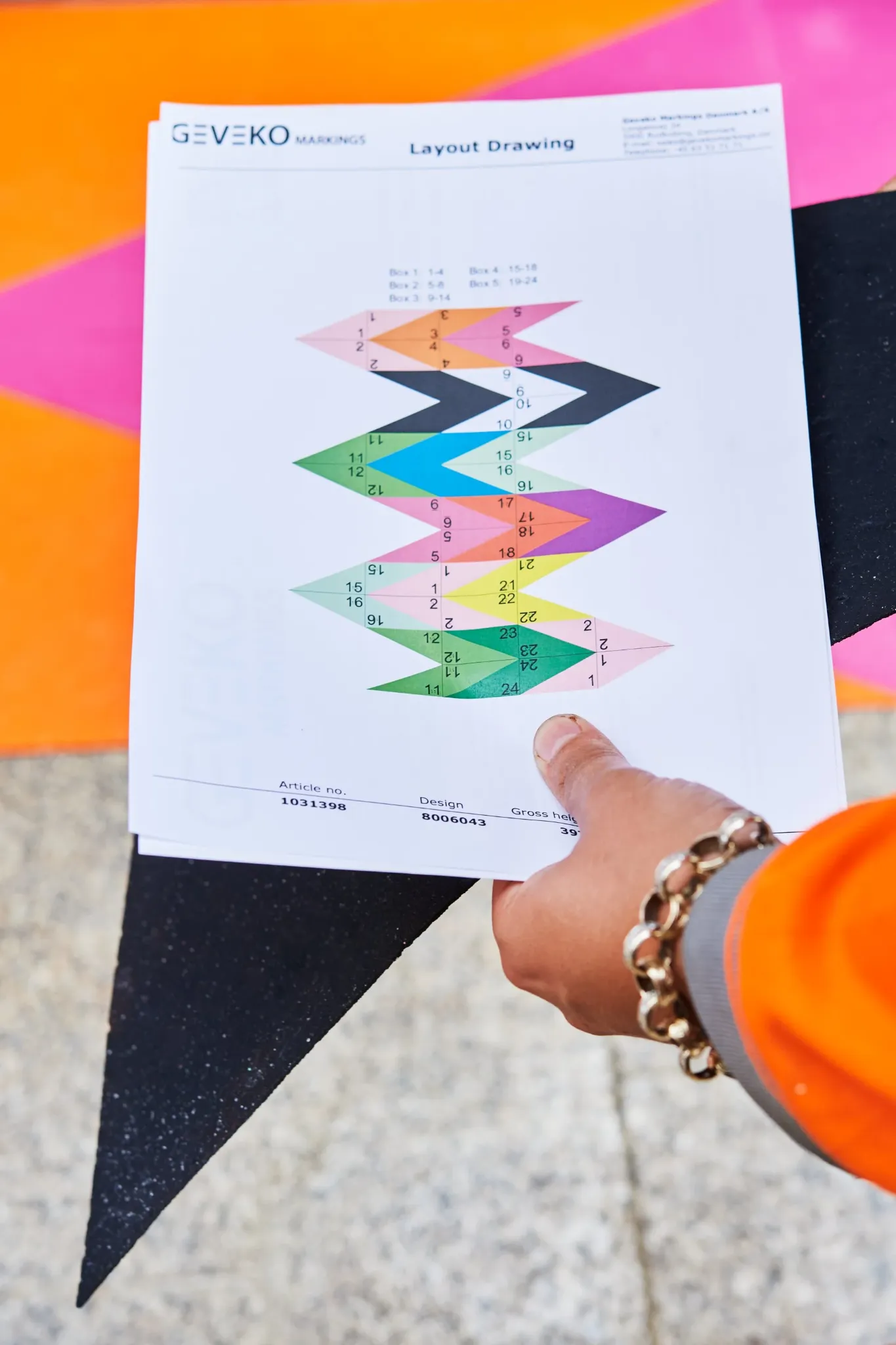 Numbered layout sheet used to install the Intersection artwork